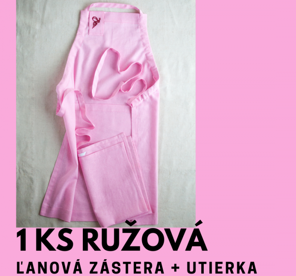 Ružová ľanová zástera a utierka