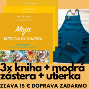 3 x kniha + modrá ľanová zástera a utierka